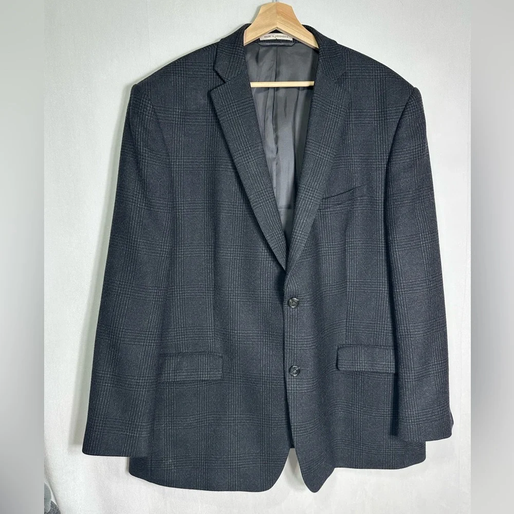 Joseph Abboud Mens 46R Grey‎ Plaid 100% Wool 2-Button Blazer Sport Coat Jacket